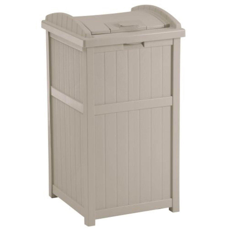 Suncast 30-33 Gallon Deck Patio Resin Garbage Trash Can Hideaway, Taupe (2 Pack)