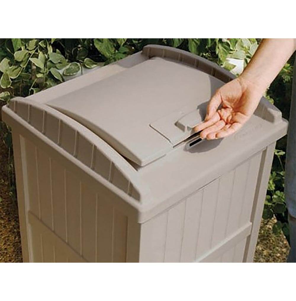Suncast 30-33 Gallon Deck Patio Resin Garbage Trash Can Hideaway, Taupe (2 Pack) - VMInnovations
