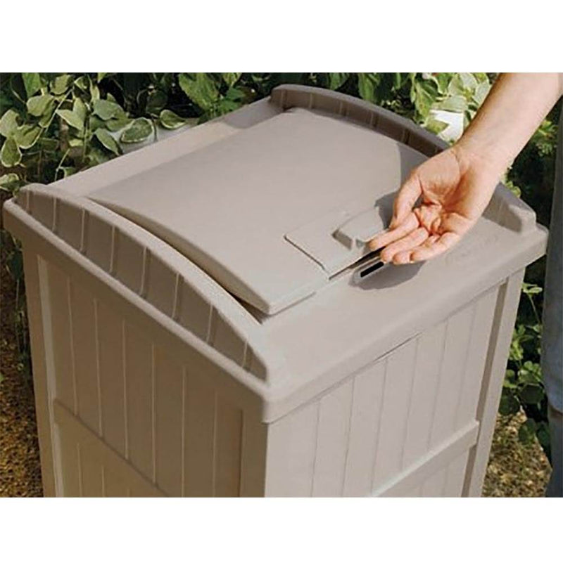 Suncast 30-33 Gallon Deck Patio Resin Garbage Trash Can Hideaway, Taupe (2 Pack)