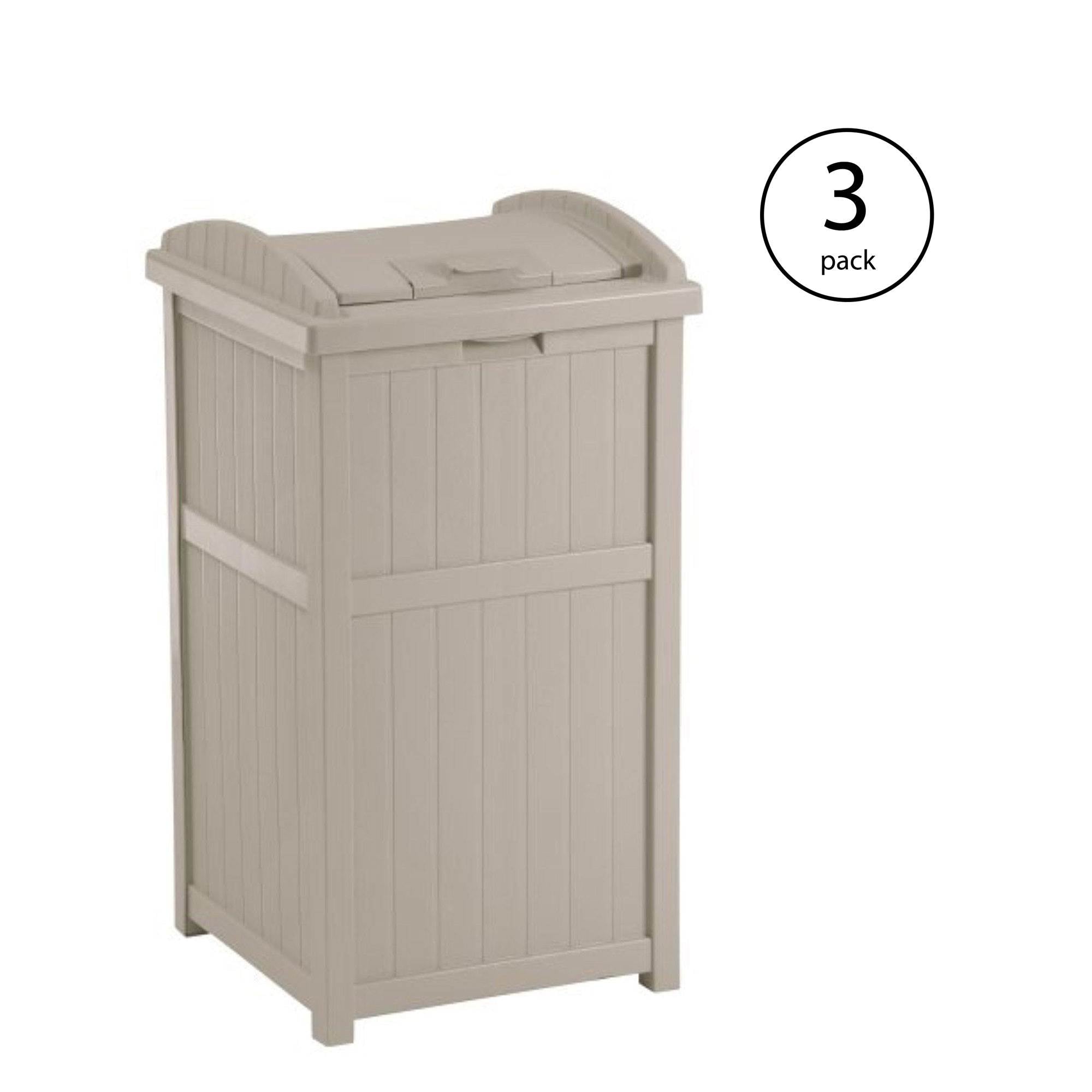 Suncast 30-33 Gallon Deck Patio Resin Garbage Trash Can Hideaway, Taupe (3 Pack) - VMInnovations