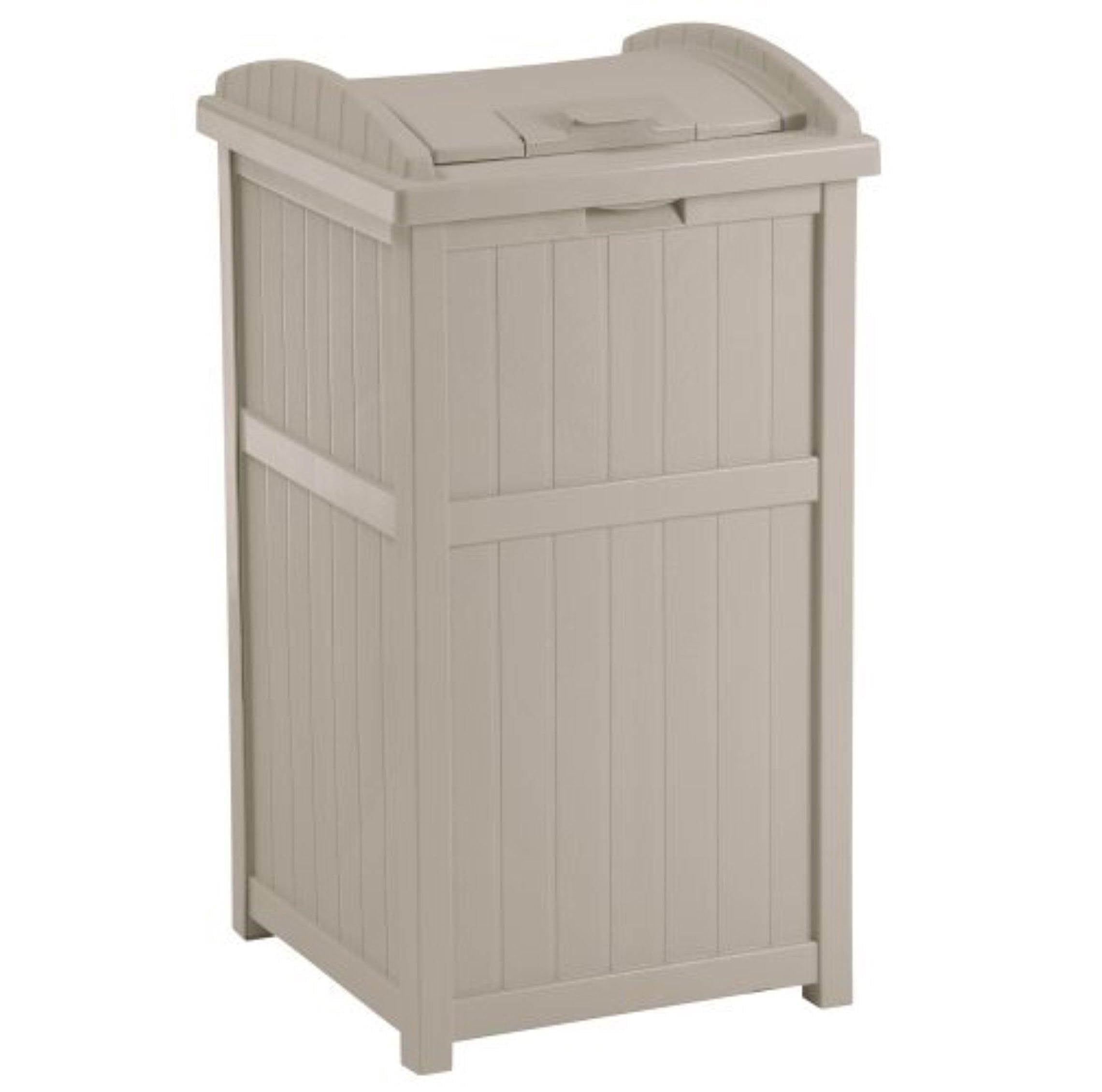 Suncast 30-33 Gallon Deck Patio Resin Garbage Trash Can Hideaway, Taupe (3 Pack) - VMInnovations