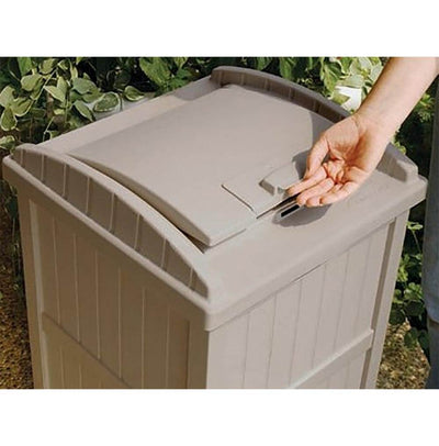 Suncast 30-33 Gallon Deck Patio Resin Garbage Trash Can Hideaway, Taupe (3 Pack) - VMInnovations