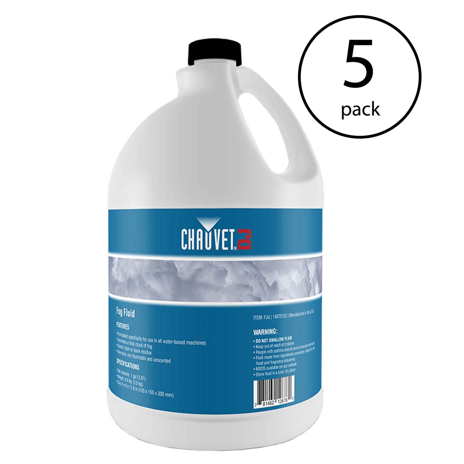Chauvet DJ 1 Gal Bottle of Fog Smoke Juice Fluid for Fog Machines | FJU (5 Pack) - VMInnovations
