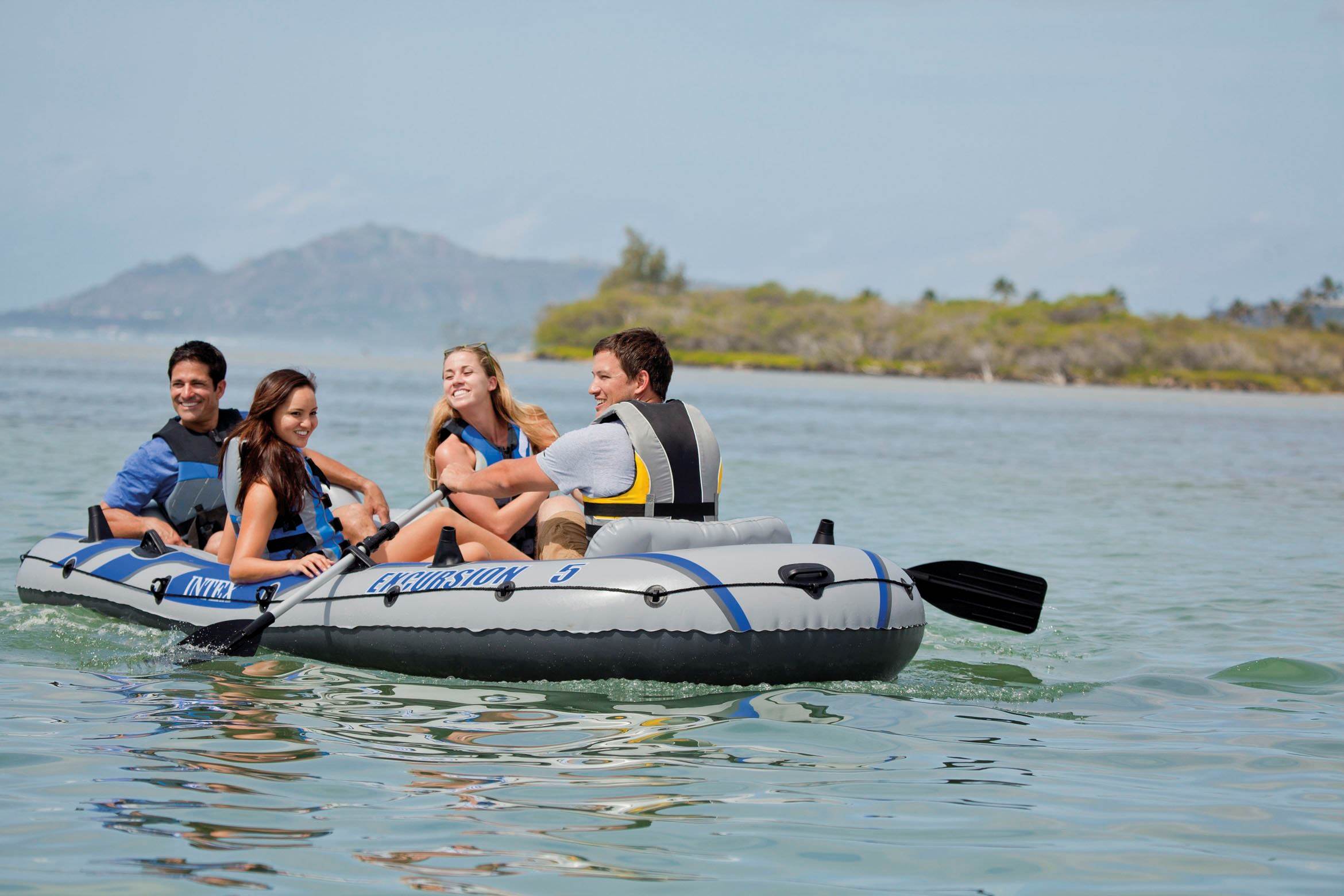 Intex Excursion 5 Person Inflatable Boat Set w/ 2 Oars, Air Pump & Bag (3 Pack)
