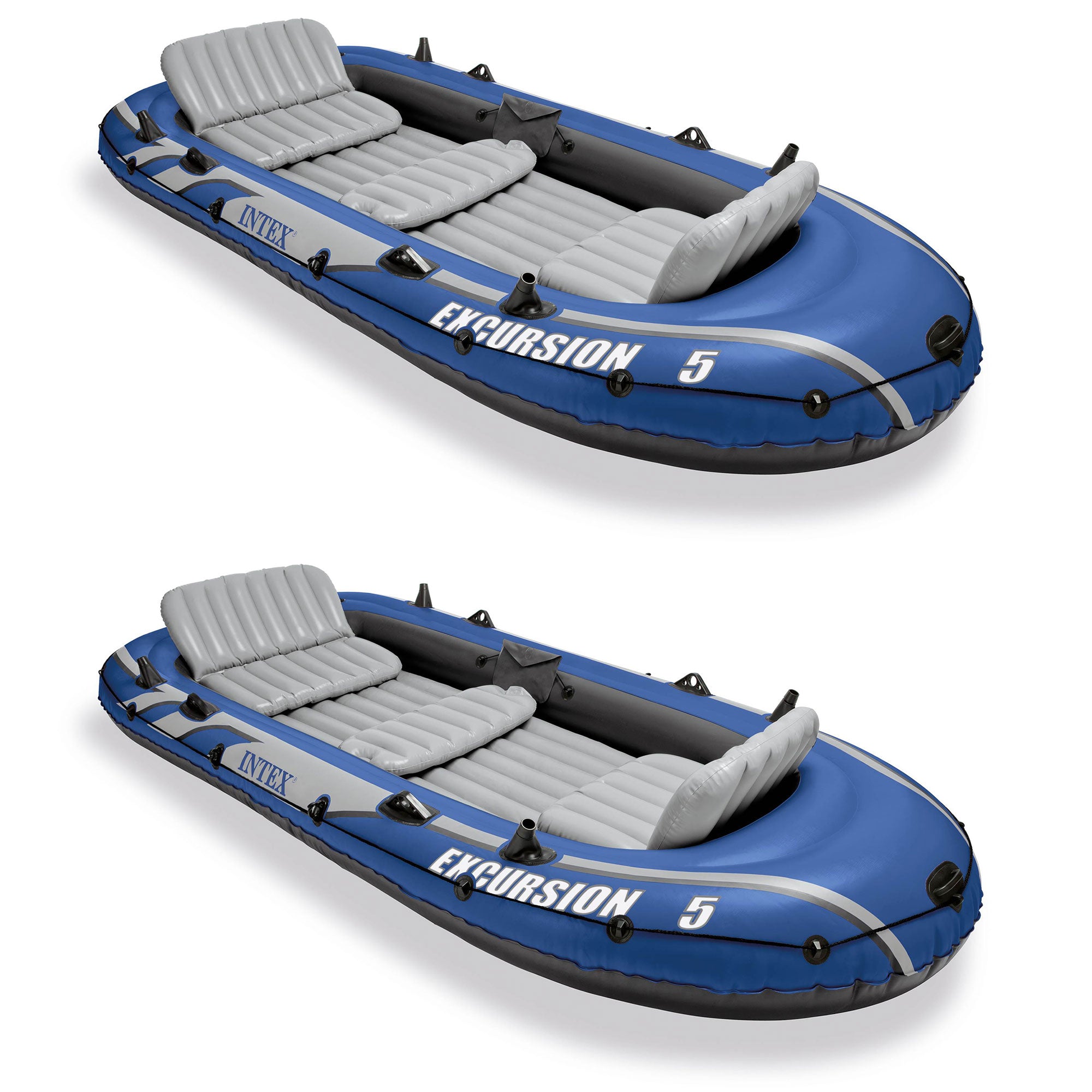 Intex Excursion 5 Person Inflatable Boat Set w/ 2 Oars, Air Pump & Bag (2 Pack)