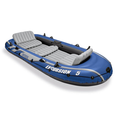 Intex Excursion 5 Person Inflatable Boat Set w/ 2 Oars, Air Pump & Bag (2 Pack)