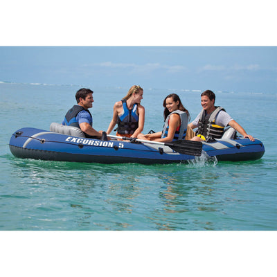 Intex Excursion 5 Person Inflatable Boat Set w/ 2 Oars, Air Pump & Bag (2 Pack)
