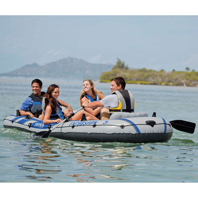 Intex Excursion 5 Person Inflatable Boat Set w/ 2 Oars, Air Pump & Bag (2 Pack)