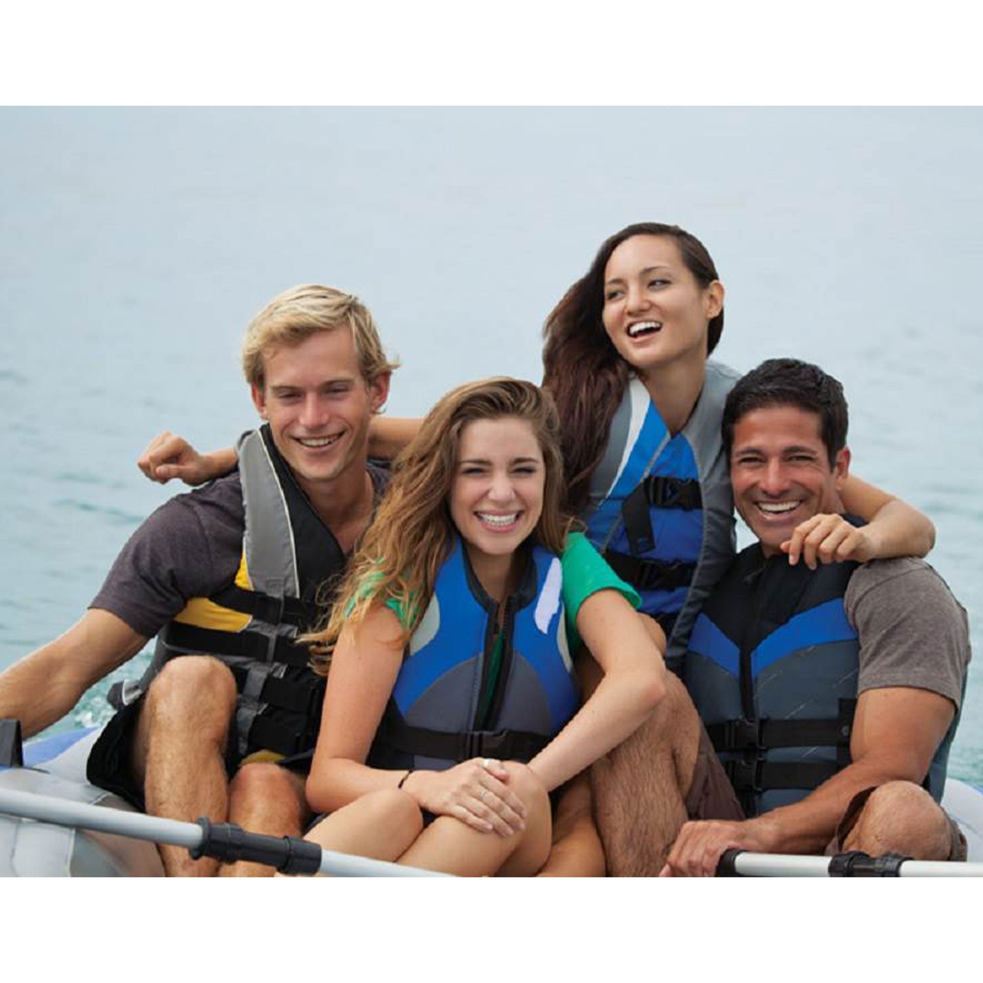 Intex Excursion 5 Person Inflatable Boat Set w/ 2 Oars, Air Pump & Bag (2 Pack)