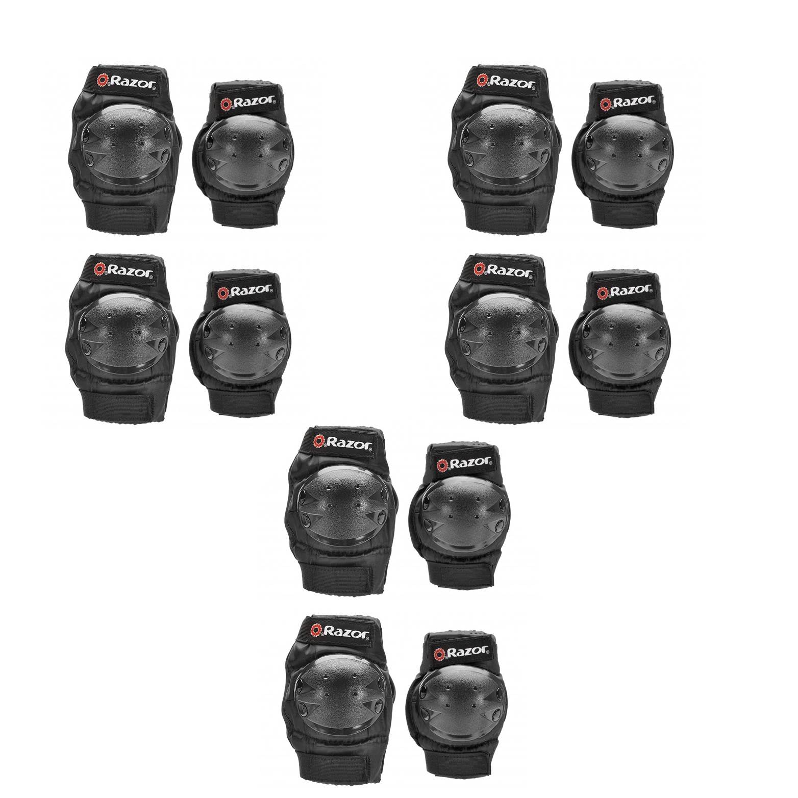 Razor Youth Multi-Sport Elbow & Knee Pad Safety Set - Black | 96771 (3 Pack)