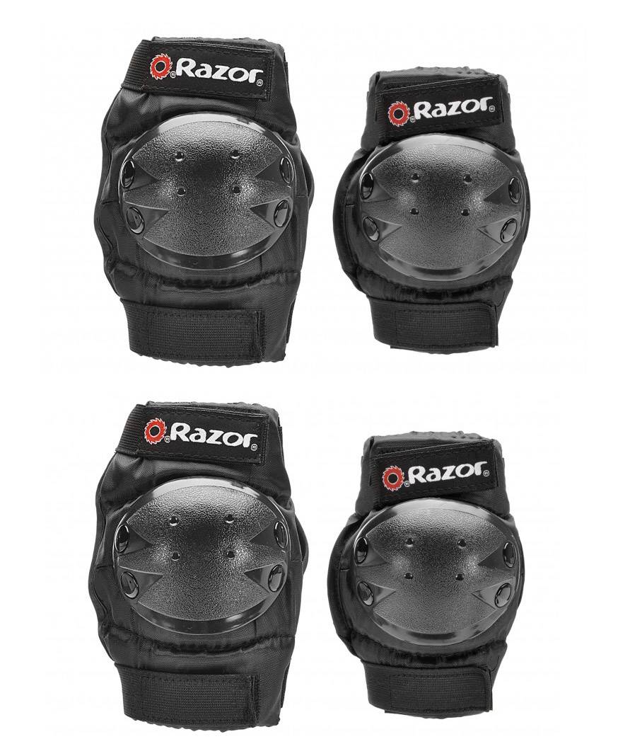 Razor Youth Multi-Sport Elbow & Knee Pad Safety Set - Black | 96771 (3 Pack)