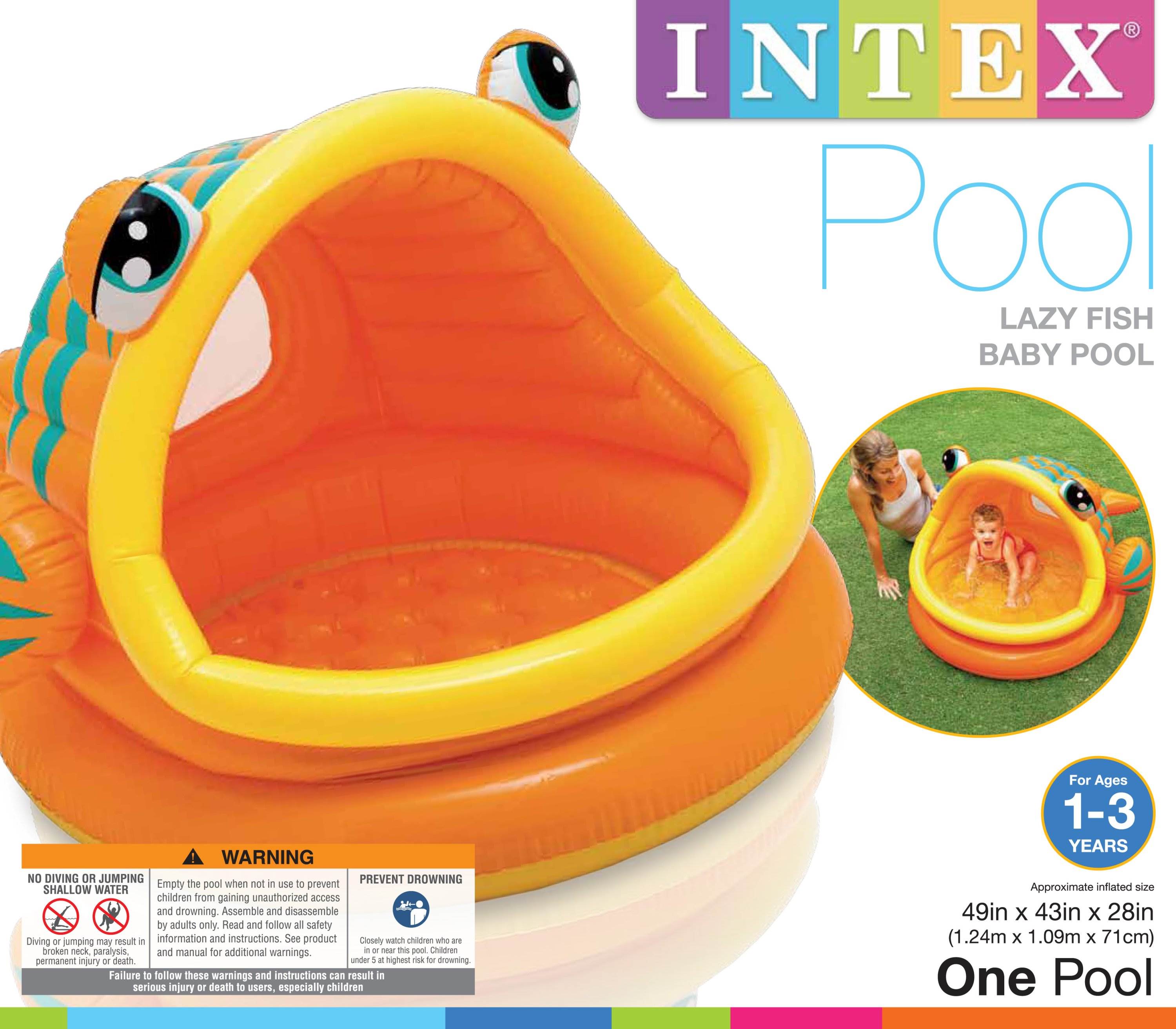 Intex Sun + Shade Inflatable Lazy Fish Baby + Toddler Swimming Pool (2 Pack)