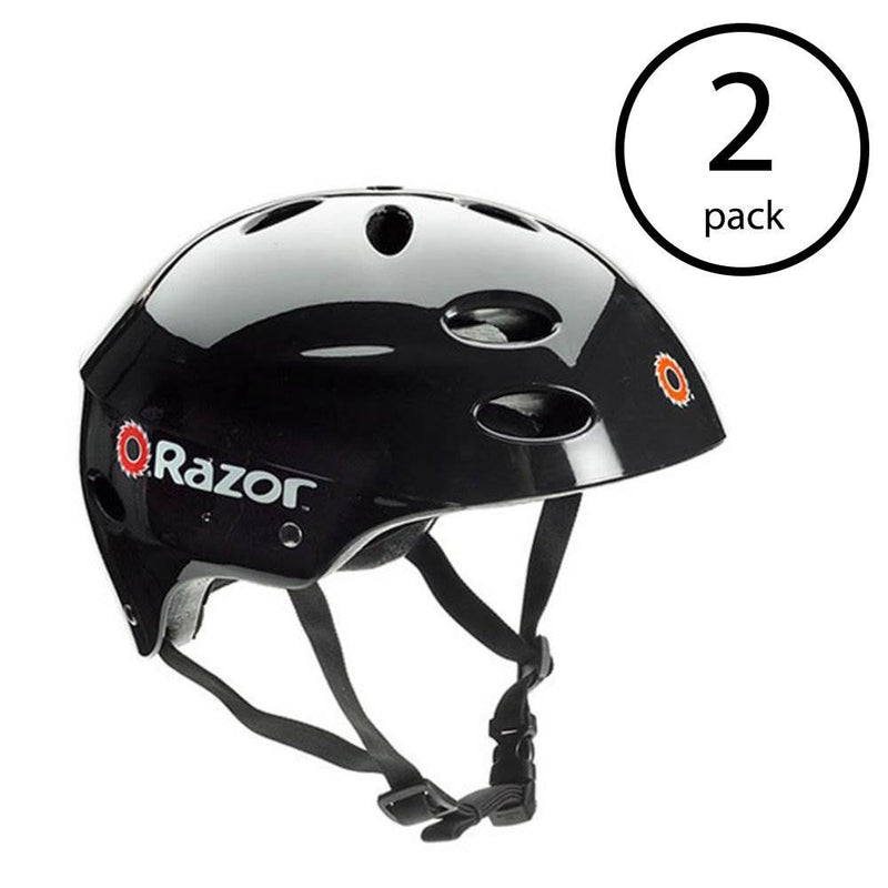 Razor V17 Youth Skateboard Scooter Bike Sport Helmet, Glossy Black (2 Pack)