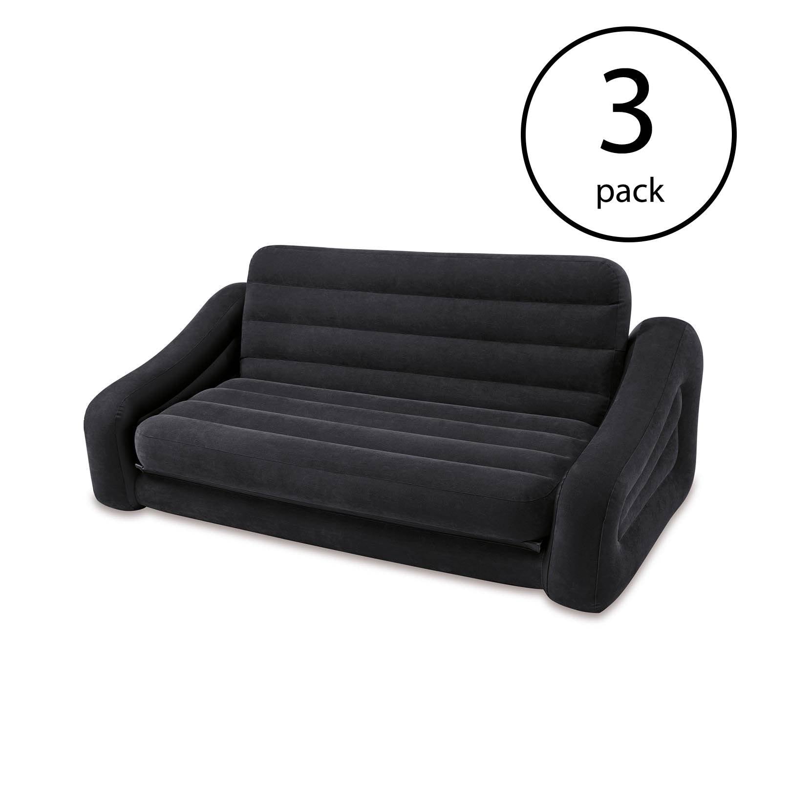 Intex Inflatable Queen Size Pull-Out Futon Sofa Couch Bed, Dark Gray (3 Pack)