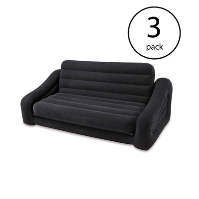 Intex Inflatable Queen Size Pull-Out Futon Sofa Couch Bed, Dark Gray (3 Pack)