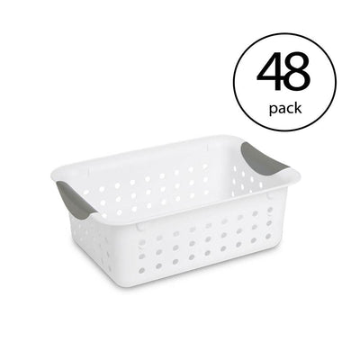 Sterilite Small Ultra Plastic Storage Bin Organizer Basket, White (48 Pack) - VMInnovations