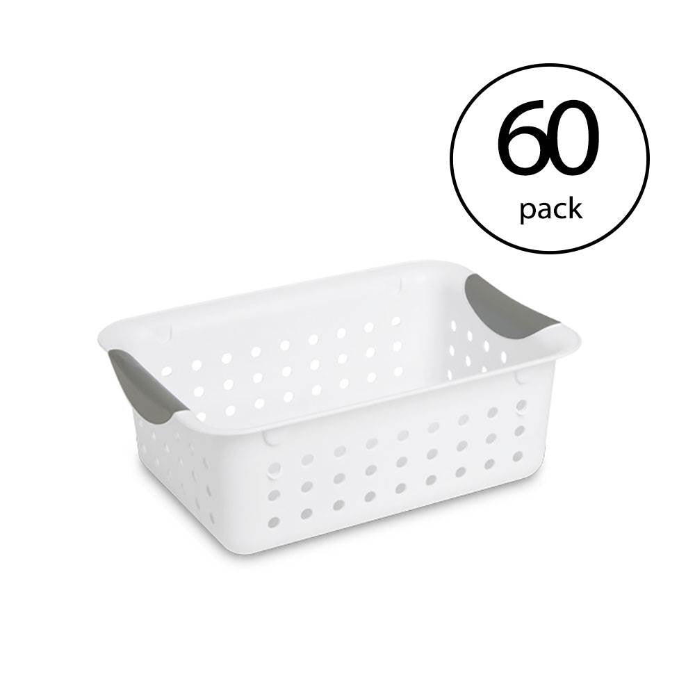 Sterilite Small Ultra Plastic Storage Bin Organizer Basket, White (60 Pack)