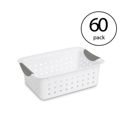 Sterilite Small Ultra Plastic Storage Bin Organizer Basket, White (60 Pack)