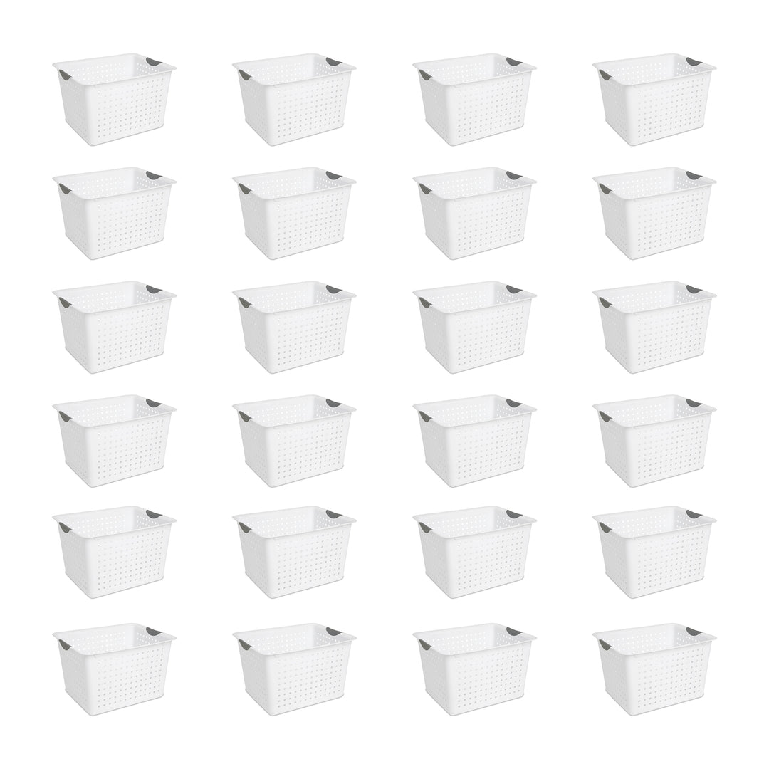 Sterilite Deep Ultra Plastic Storage Bin Baskets with Handles, White, 24 Pack