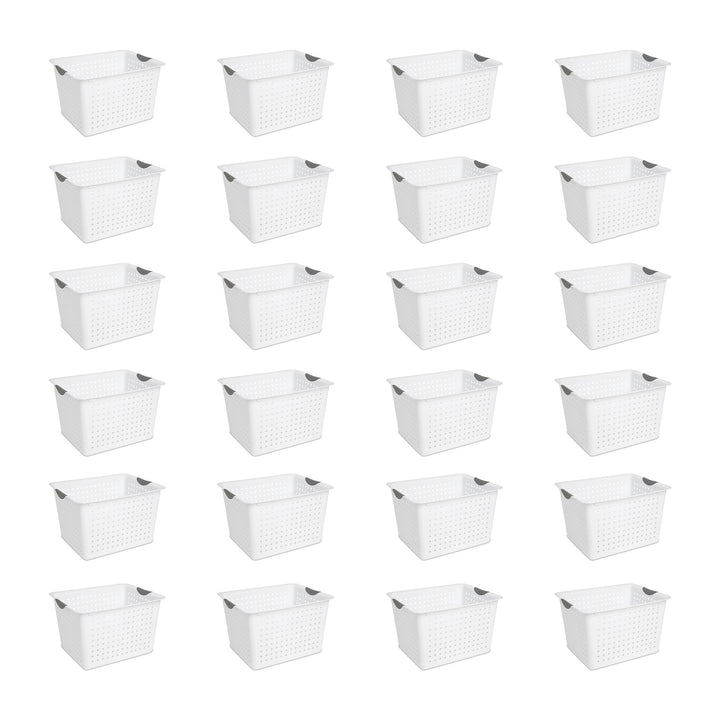 Sterilite Deep Ultra Plastic Storage Bin Baskets with Handles, White, 24 Pack