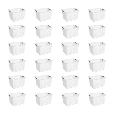 Sterilite Deep Ultra Plastic Storage Bin Baskets with Handles, White, 24 Pack
