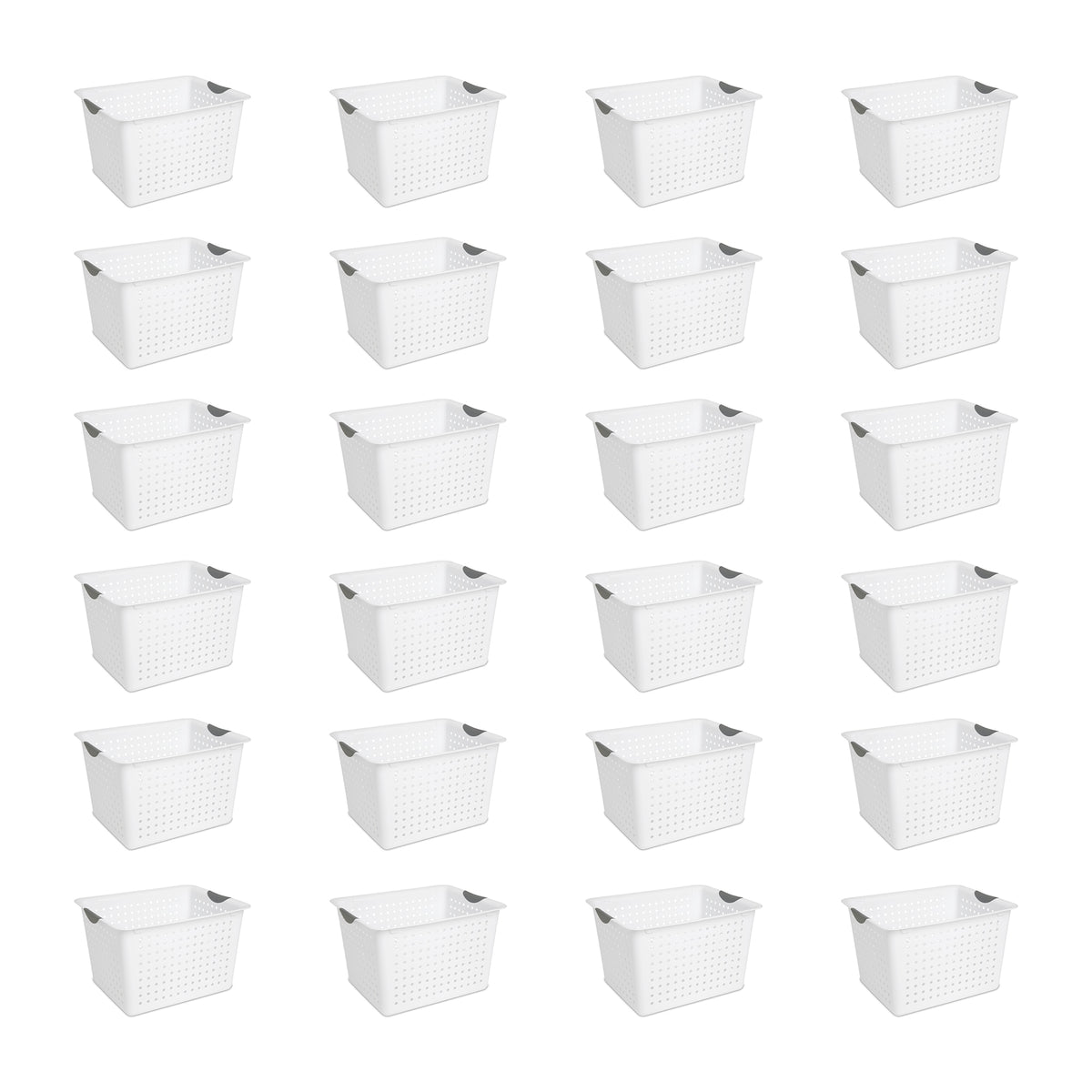 Sterilite Deep Ultra Plastic Storage Bin Baskets with Handles, White, 24 Pack