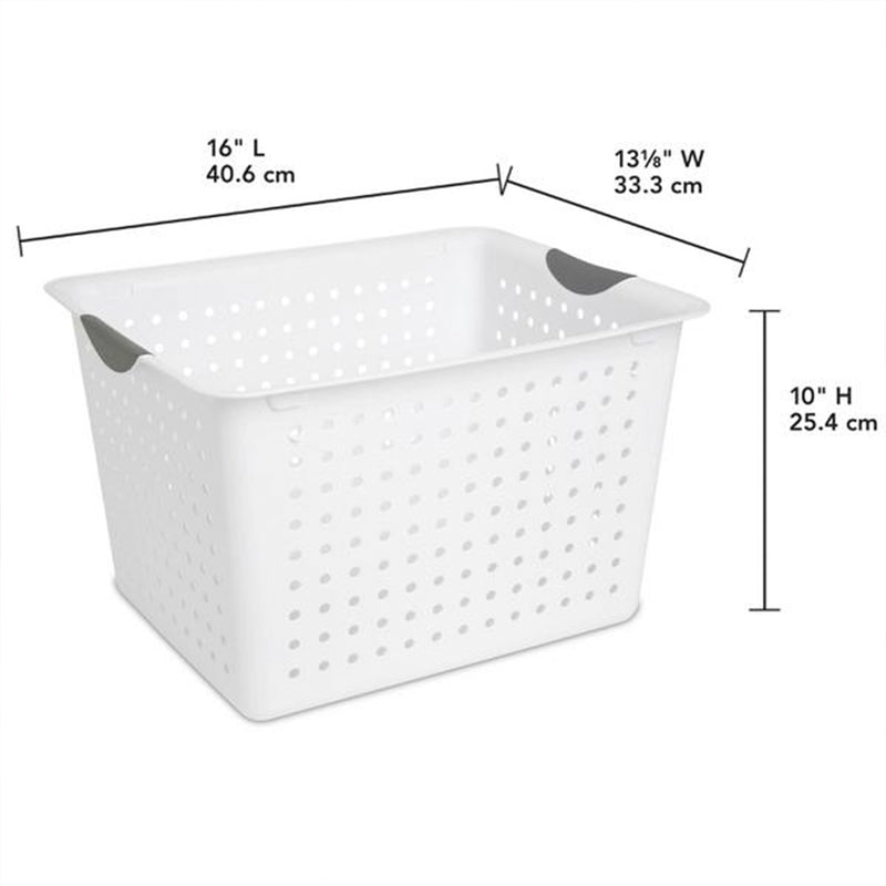 Sterilite Deep Ultra Plastic Storage Bin Baskets with Handles, White, 24 Pack