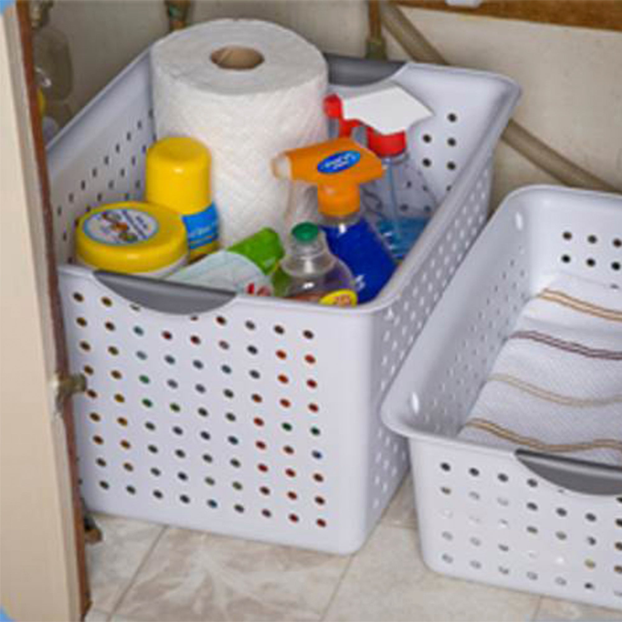 Sterilite Large Ultra Plastic Storage Bin Baskets with Handles, White, 48 Pack