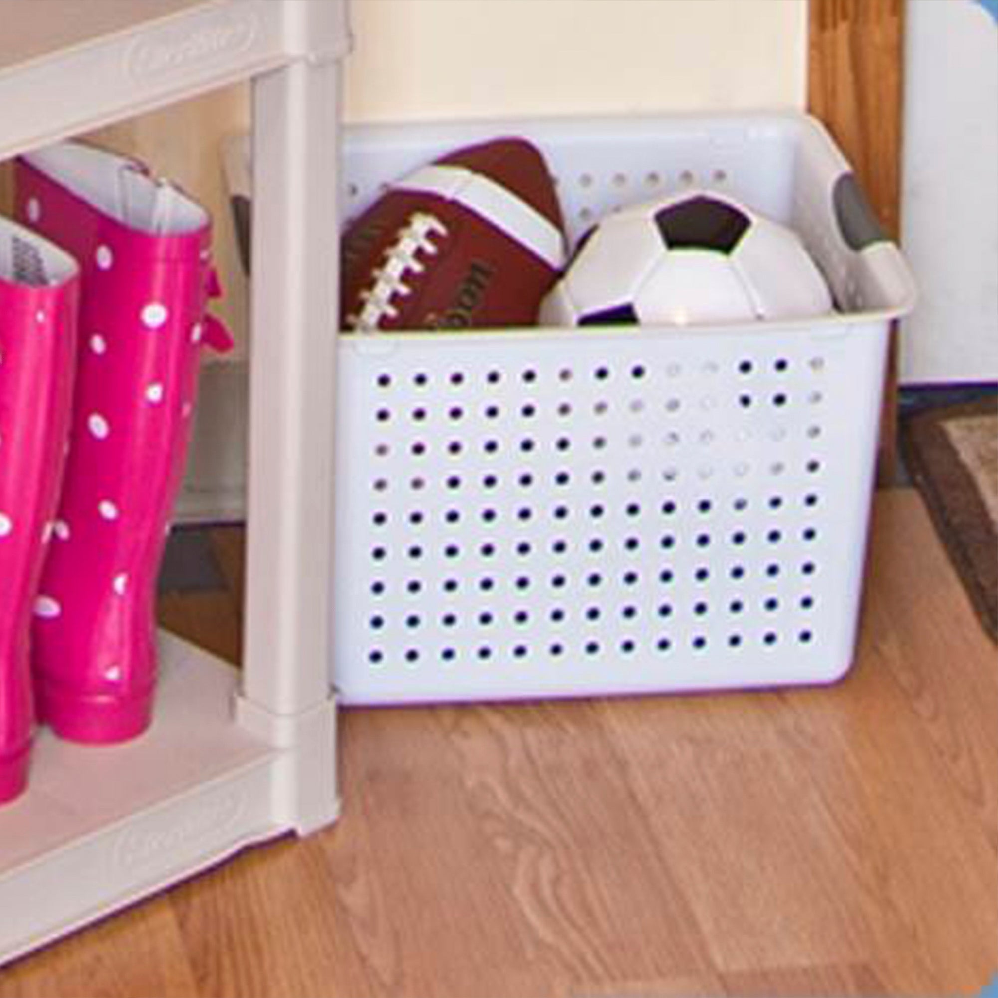Sterilite Large Ultra Plastic Storage Bin Baskets with Handles, White, 48 Pack