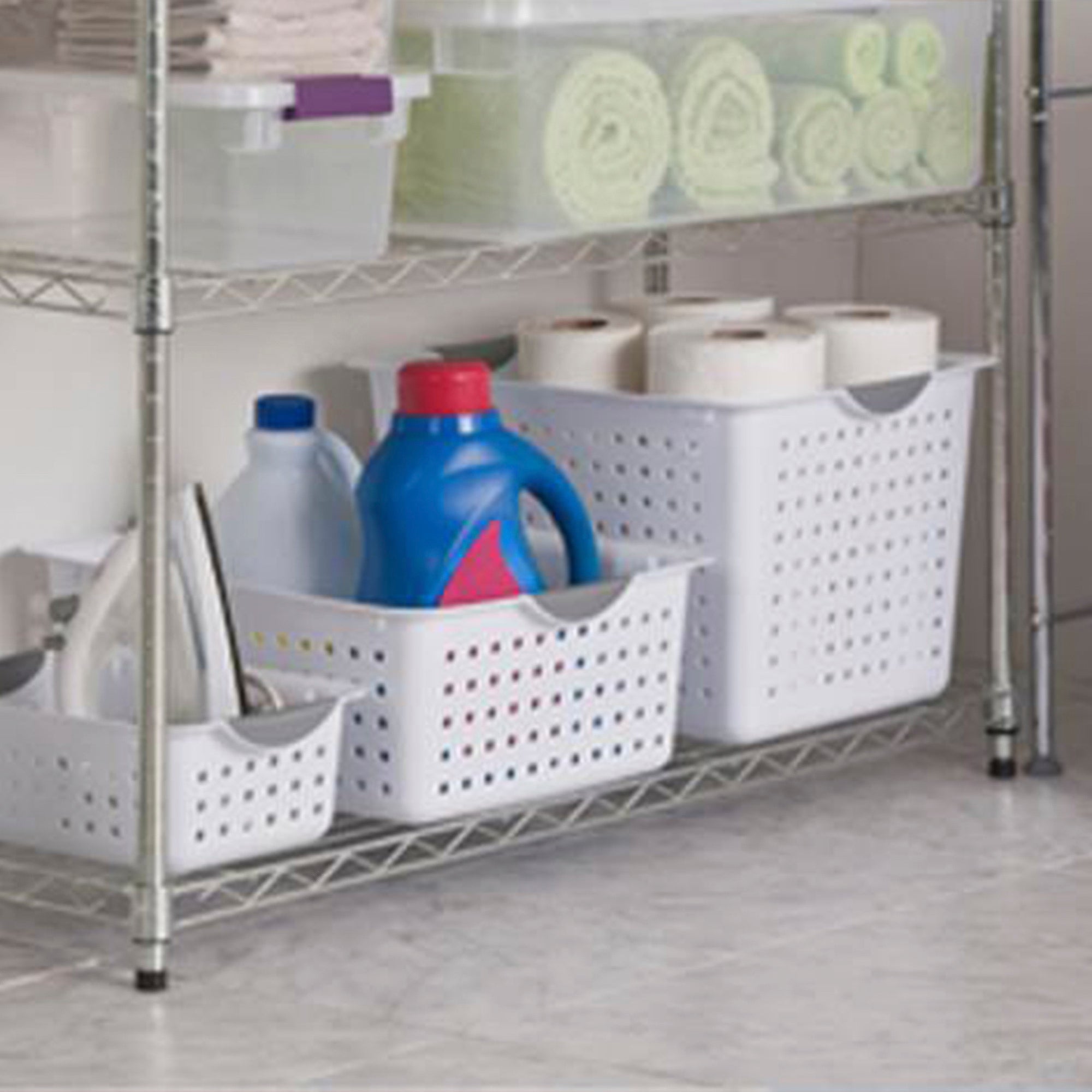 Sterilite Large Ultra Plastic Storage Bin Baskets with Handles, White, 48 Pack