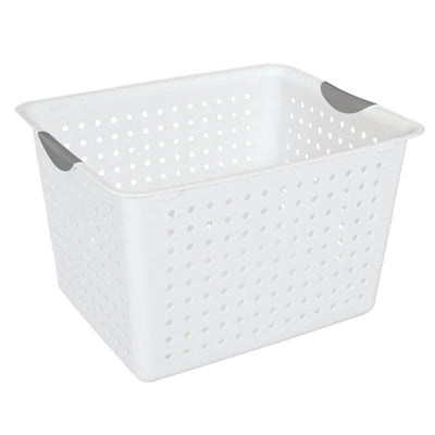 Sterilite Large Ultra Plastic Storage Bin Baskets with Handles, White, 48 Pack