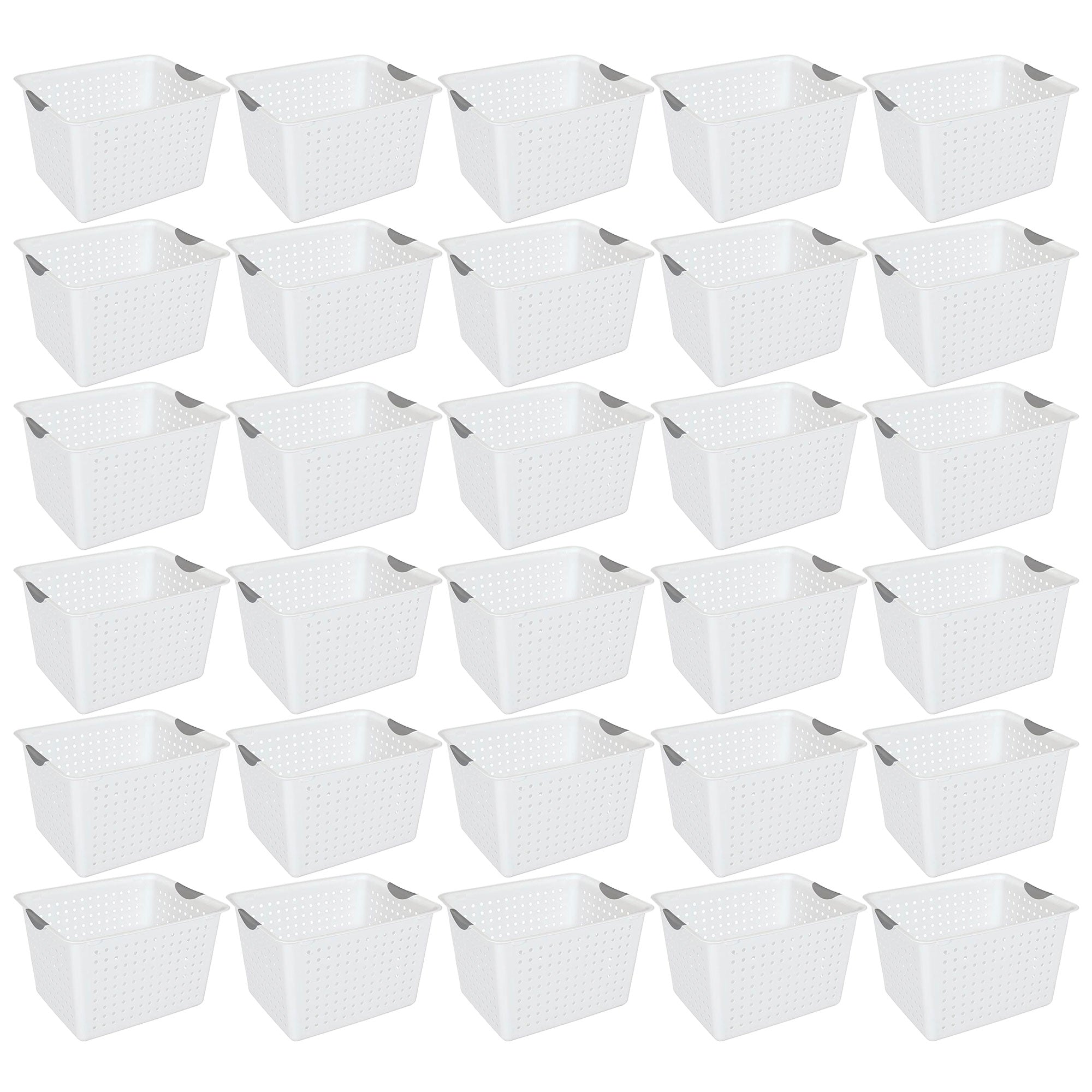 Sterilite Large Ultra Plastic Storage Bin Baskets with Handles, White, 48 Pack
