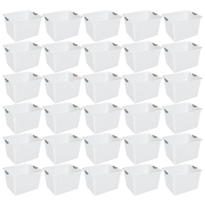 Sterilite Large Ultra Plastic Storage Bin Baskets with Handles, White, 48 Pack
