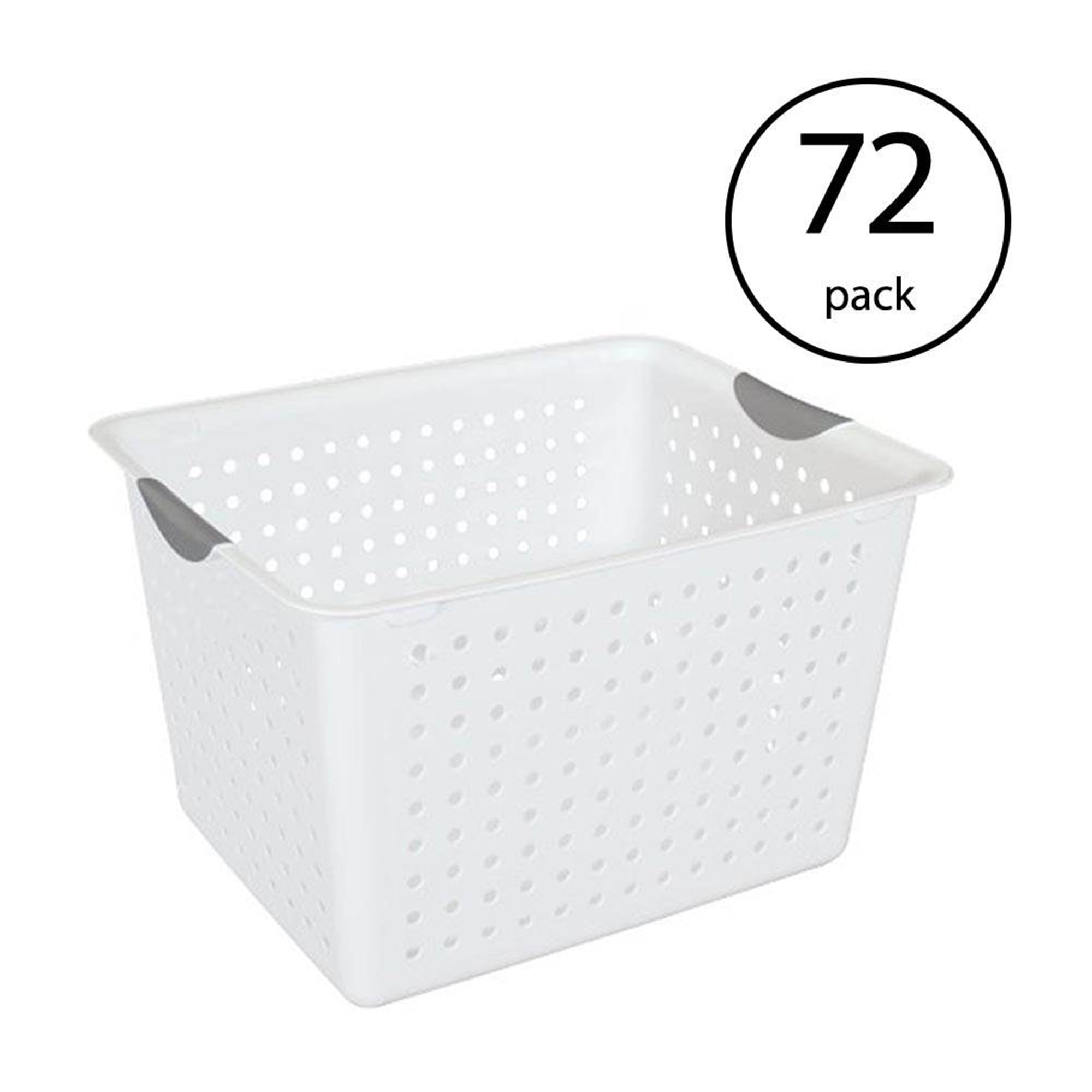 Sterilite Deep Ultra Plastic Storage Bin Organizer Basket, White (72 Pack)