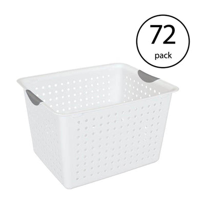 Sterilite Deep Ultra Plastic Storage Bin Organizer Basket, White (72 Pack)