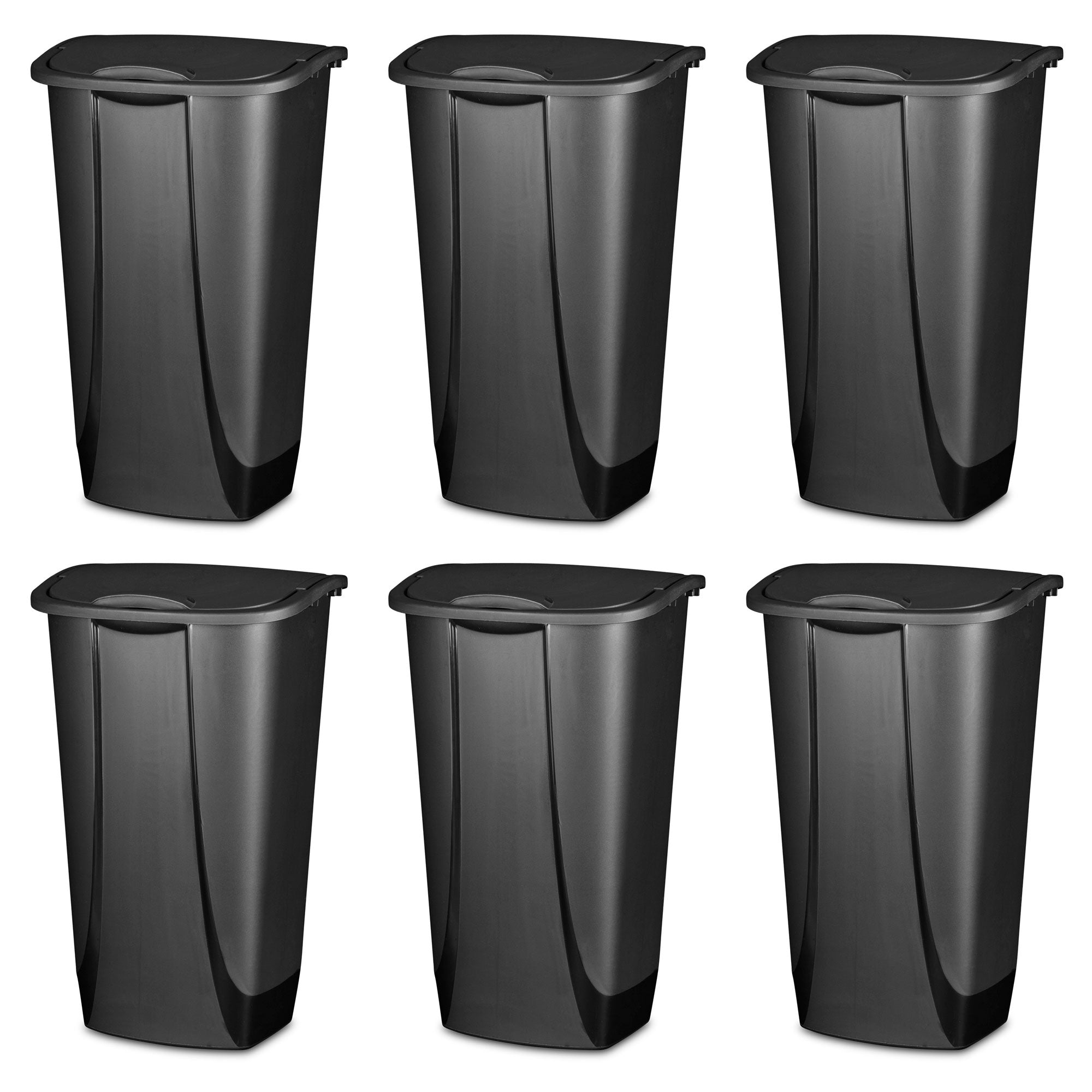 Sterilite 10939006 11 Gallon SwingTop Clean Black Wastebasket Trash Can (6 Pack)