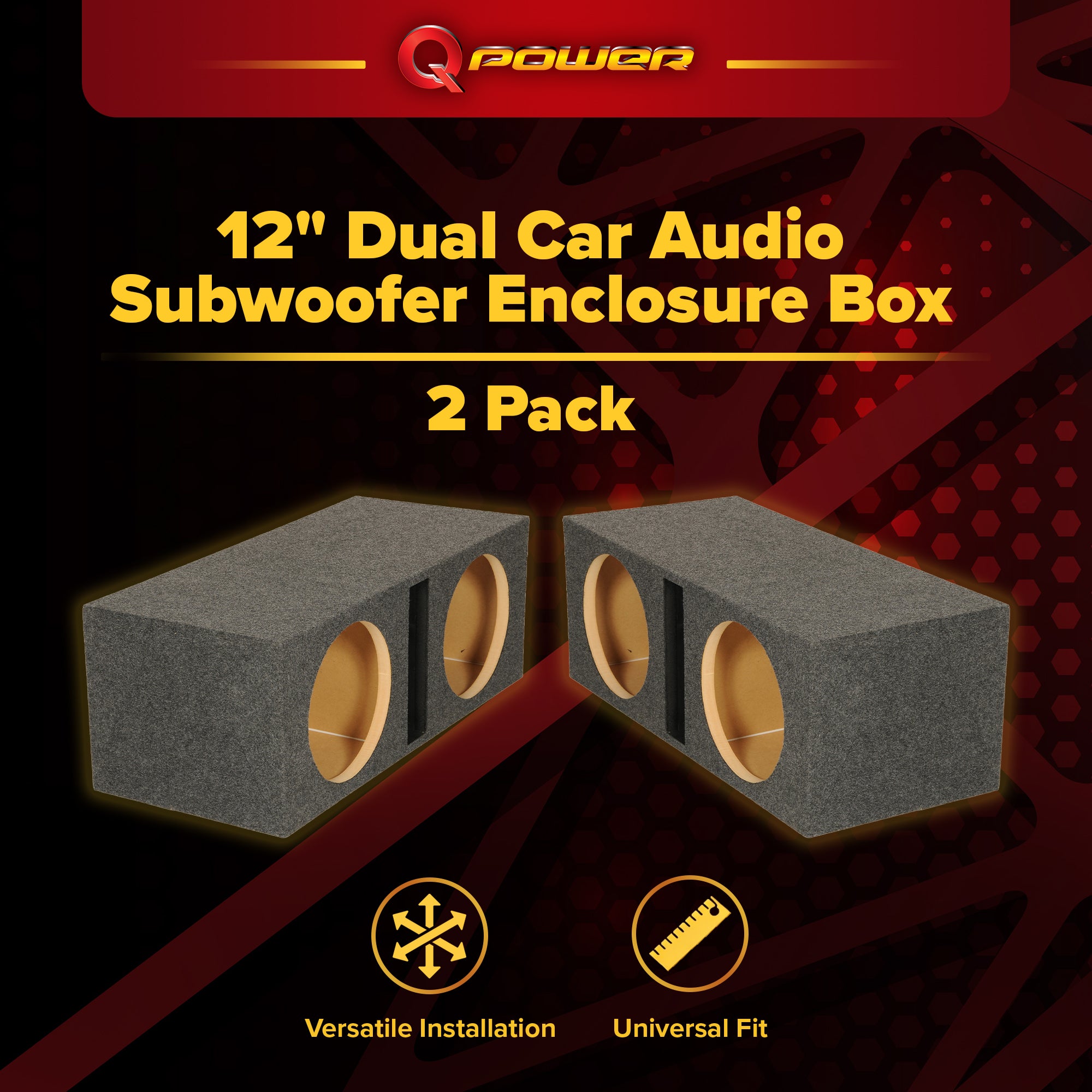 QPower QBASS Dual 12 Inch Car Audio Subwoofer Enclosure Box, Charcoal (2 Pack) - VMInnovations
