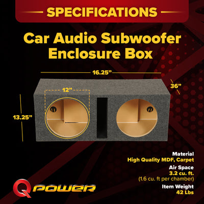 QPower QBASS Dual 12 Inch Car Audio Subwoofer Enclosure Box, Charcoal (2 Pack) - VMInnovations