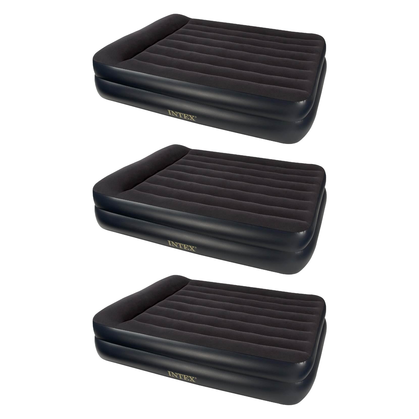 Intex Pillow Rest Queen Size Air Bed Mattress w/ Built In Pump & Pillow (3 Pack)