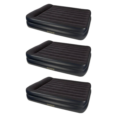 Intex Pillow Rest Queen Size Air Bed Mattress w/ Built In Pump & Pillow (3 Pack)