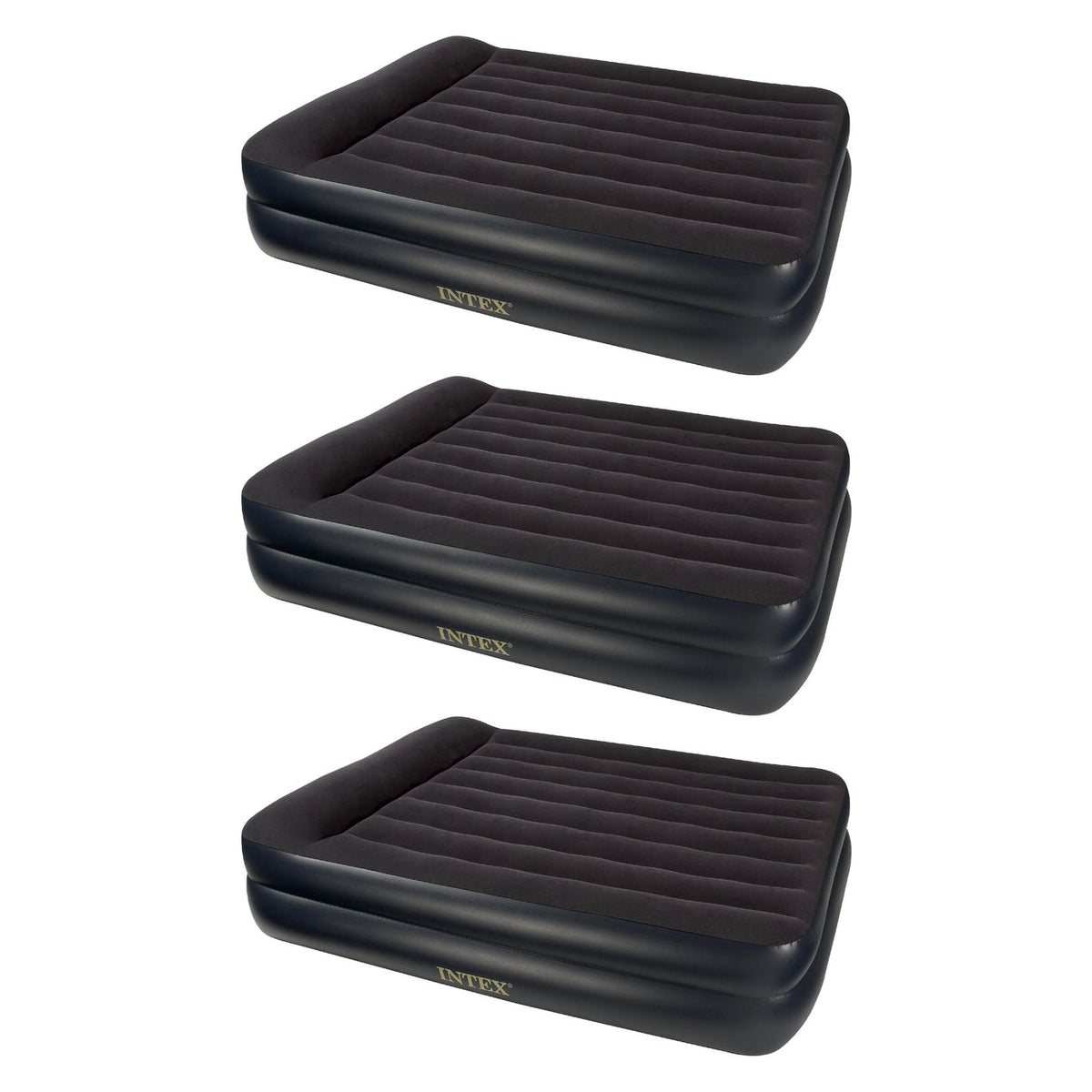 Intex Pillow Rest Queen Size Air Bed Mattress w/ Built In Pump & Pillow (3 Pack)