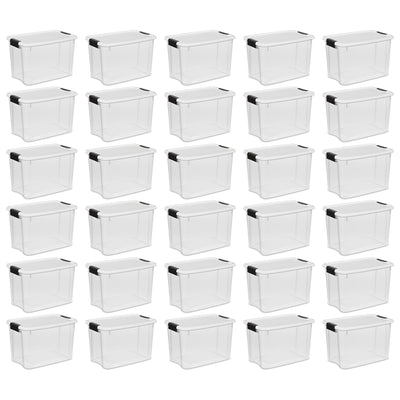 Sterilite 30 Qt Clear Plastic Stackable Storage Bin w/ White Latch Lid, 30 Pack