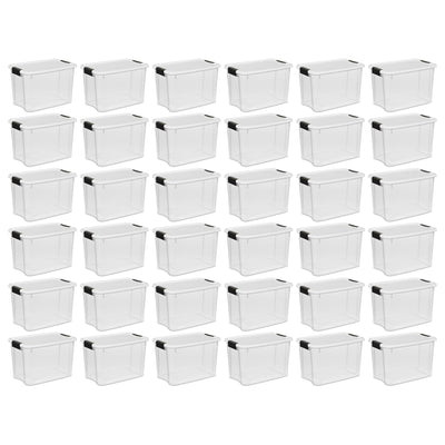 Sterilite 30 Qt Clear Plastic Stackable Storage Bin w/ White Latch Lid, 36 Pack