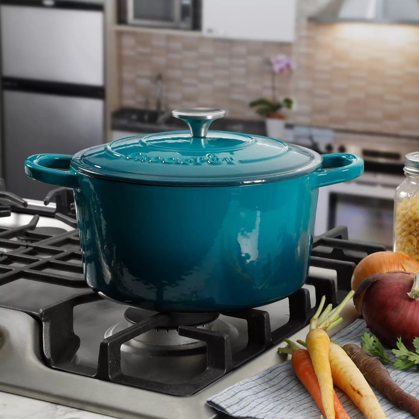 Crock-Pot 5 Quart Covered Dutch Oven, Teal & Gibson 30 Ounce Soup Bowl (2 Pack) - VMInnovations