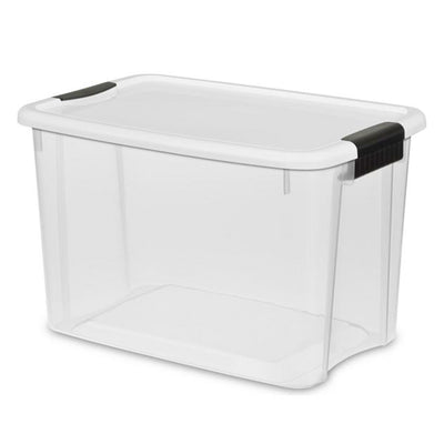 Sterilite 1985 30 Quart Ultra Latch Clear Storage Box with White Lid (60 Pack)