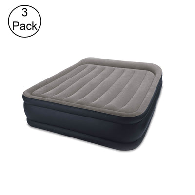 Intex Deluxe Pillow Rest Queen Raised Built-In Pump Fiber-Tech Airbed (3 Pack)