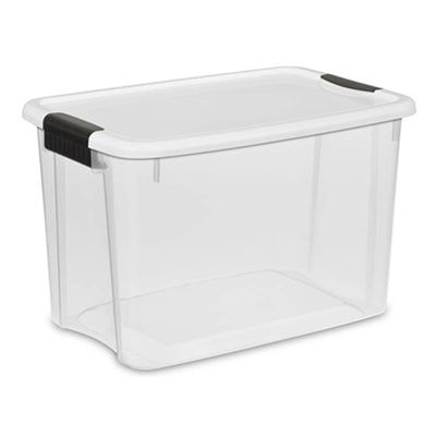 Sterilite 30 Qt Clear Plastic Stackable Storage Bin w/ White Latch Lid, 42 Pack