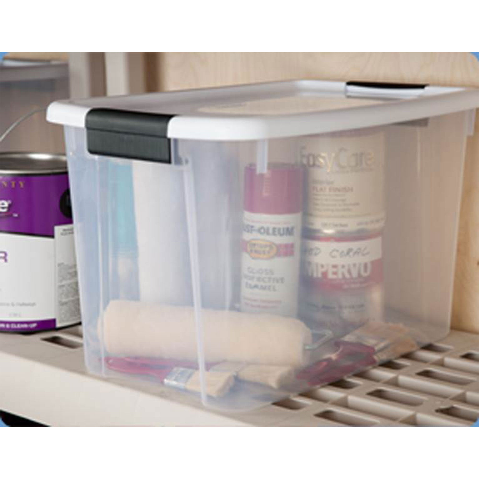 Sterilite 30 Qt Clear Plastic Stackable Storage Bin w/ White Latch Lid, 42 Pack