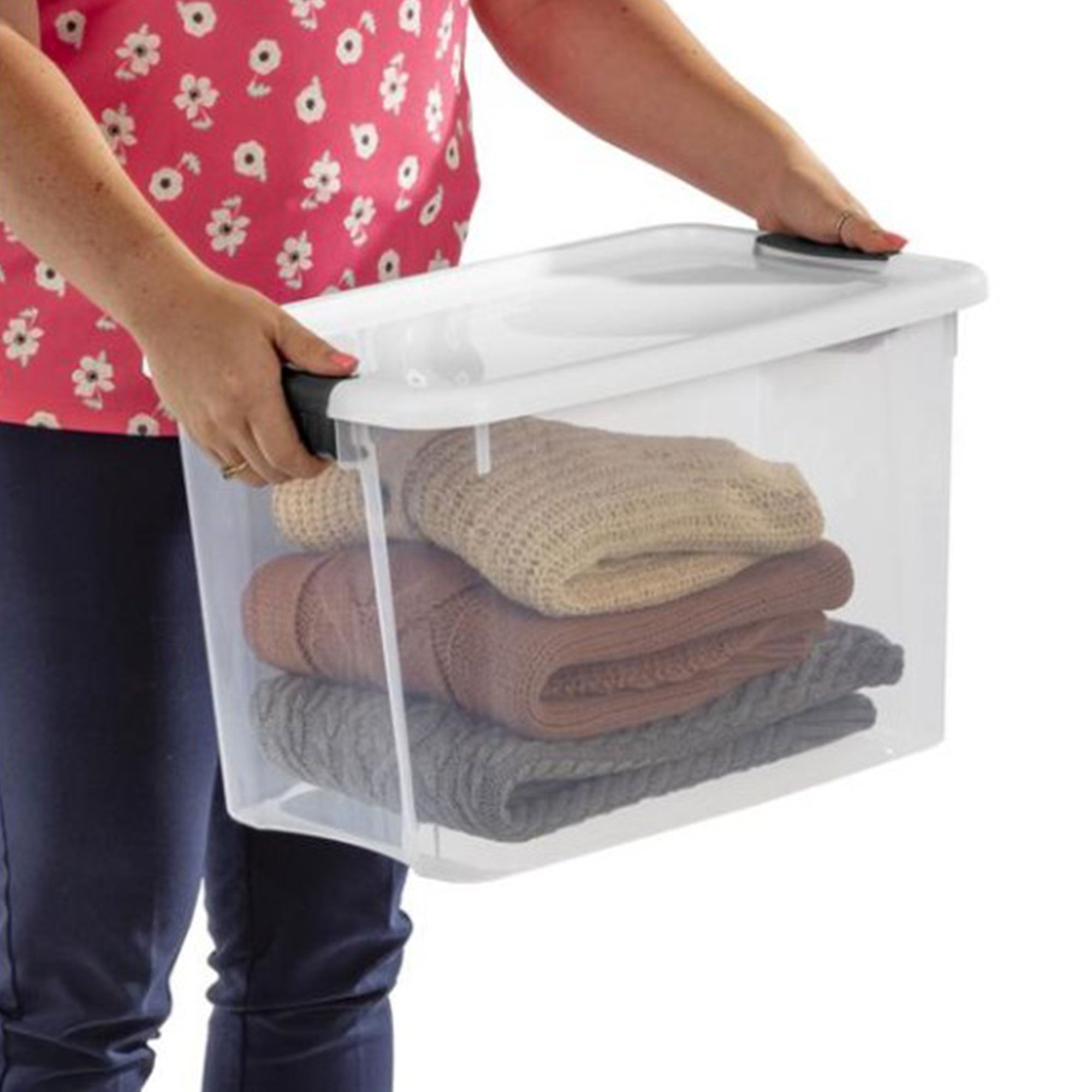 Sterilite 30 Qt Clear Plastic Stackable Storage Bin w/ White Latch Lid, 42 Pack