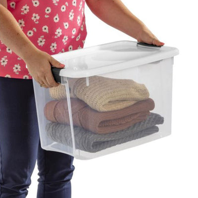 Sterilite 30 Qt Clear Plastic Stackable Storage Bin w/ White Latch Lid, 42 Pack